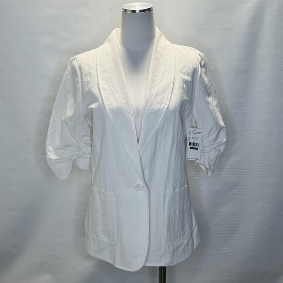 Karen Kane Blazer Womens Large White Electric Tide Shirred Sleeve Lined Jacket - Picture 1 of 15